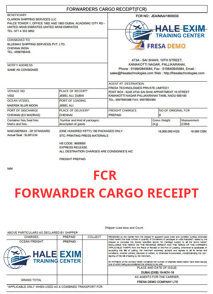 FCR-FORWARDER-CARGO-RECEIPT